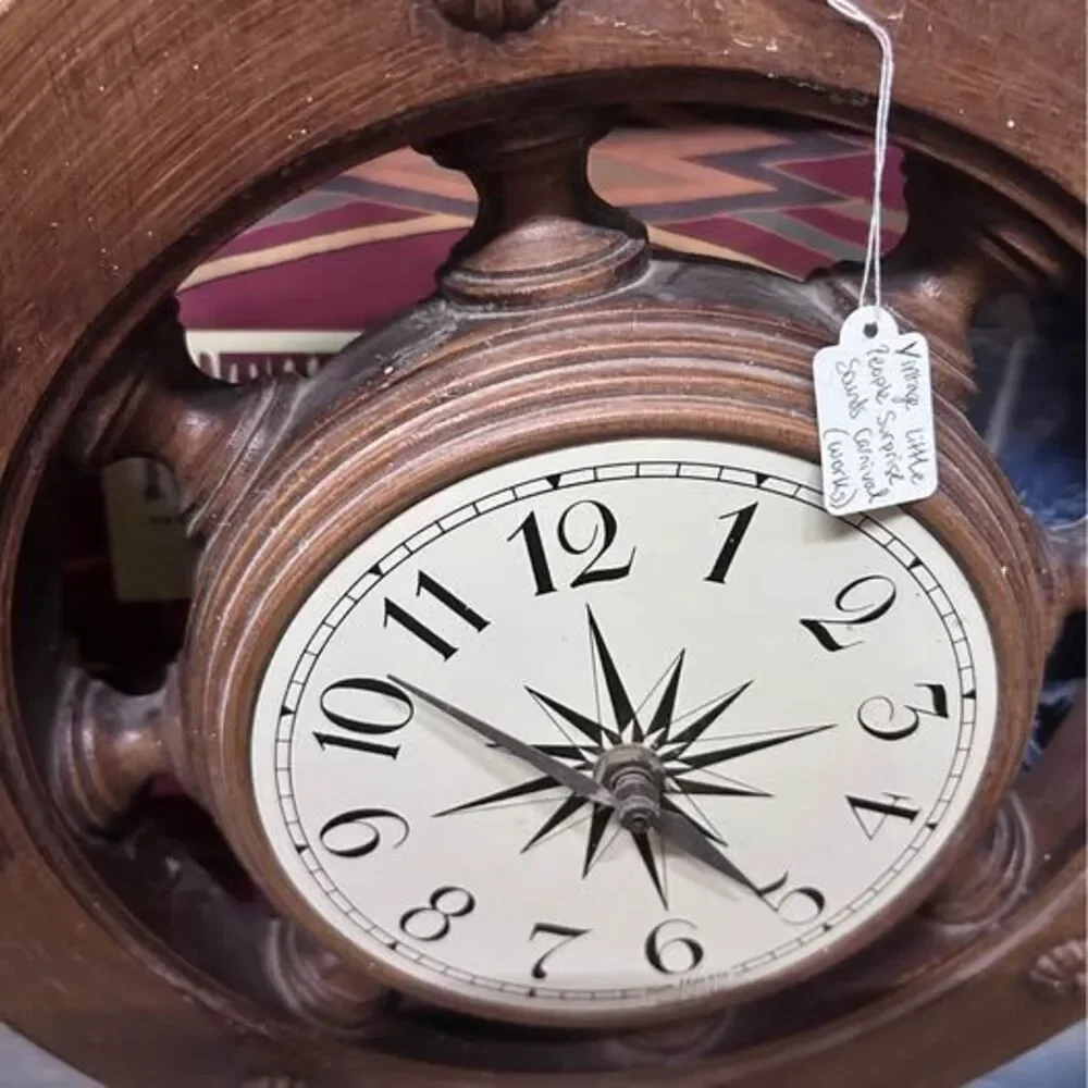 Vintage Nautical Wood New Haven Ship's Wheel Wall Clock